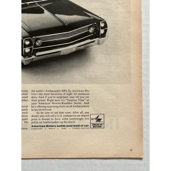 Vintage 1967 American Motors Rambler AMC Ambassador DPL 2 Door Print Ad - Picture 5 of 5
